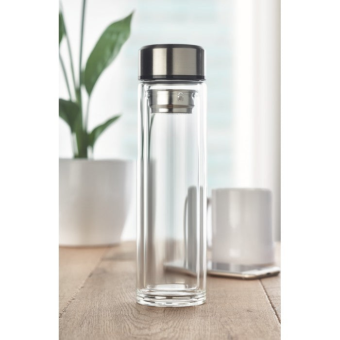 Sticla borosilicat cu pereti dubli, cu termometru tactil 390 ml "Pole Glass"