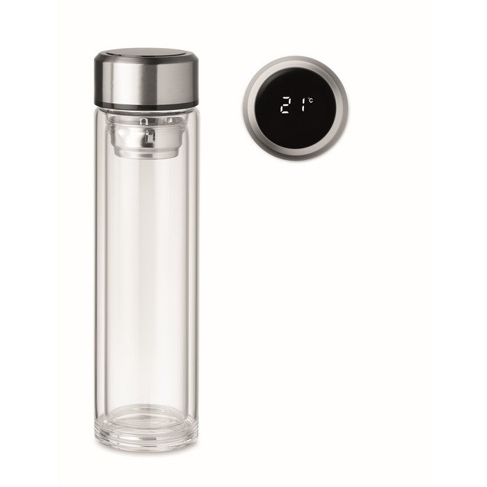 Sticla borosilicat cu pereti dubli, cu termometru tactil 390 ml "Pole Glass"