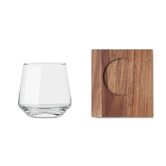 Pahare pentru whisky 200 ml cu coaster din lemn "Drinks"