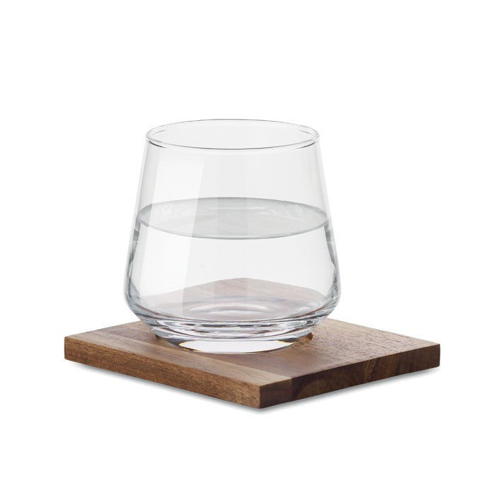Pahare pentru whisky 200 ml cu coaster din lemn "Drinks"