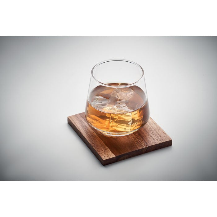 Pahare pentru whisky 200 ml cu coaster din lemn "Drinks"