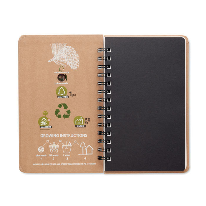 Caiet ~A5 14 x 21,2 cm cu seminte pin "Grownotebook™"