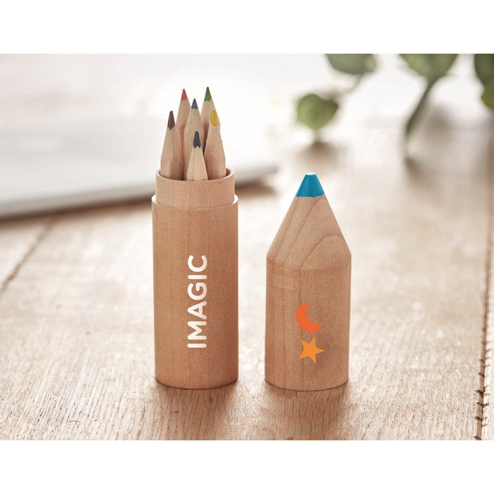 Creioane in cutie de lemn "Petit Coloret", set 6 buc